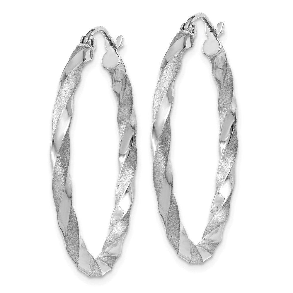 Alternate view of the 14k White Gold Polished &amp; Satin Twisted Round Hoop Earrings, 32mm by The Black Bow Jewelry Co.