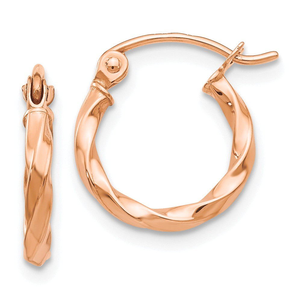 2mm x 13mm 14k Rose Gold Small Twisted Round Hoop Earrings, Item E13489 by The Black Bow Jewelry Co.