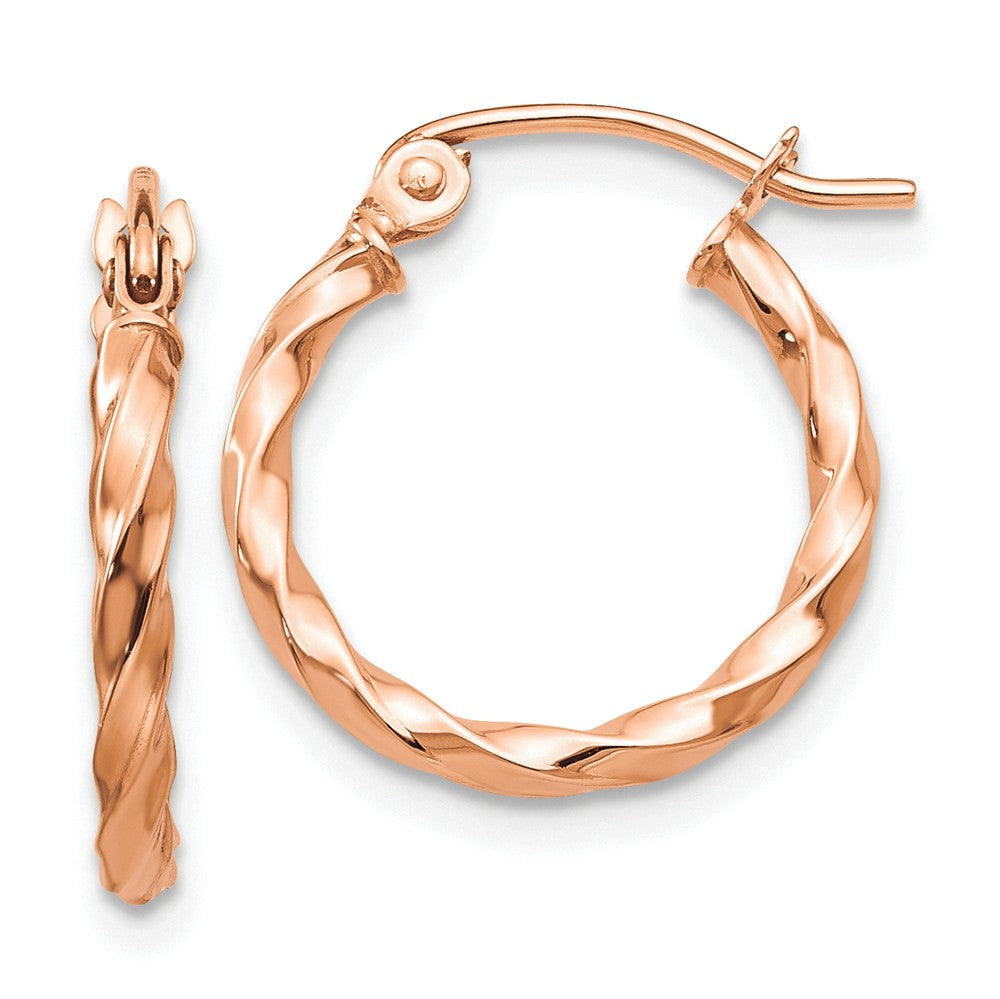 2mm x 15mm 14k Rose Gold Small Twisted Round Hoop Earrings, Item E13490 by The Black Bow Jewelry Co.