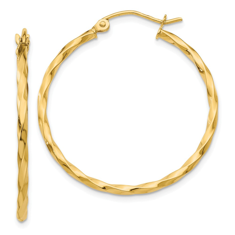 2mm, Twisted 14k Yellow Gold Round Hoop Earrings, 26mm (1 Inch), Item E13493 by The Black Bow Jewelry Co.