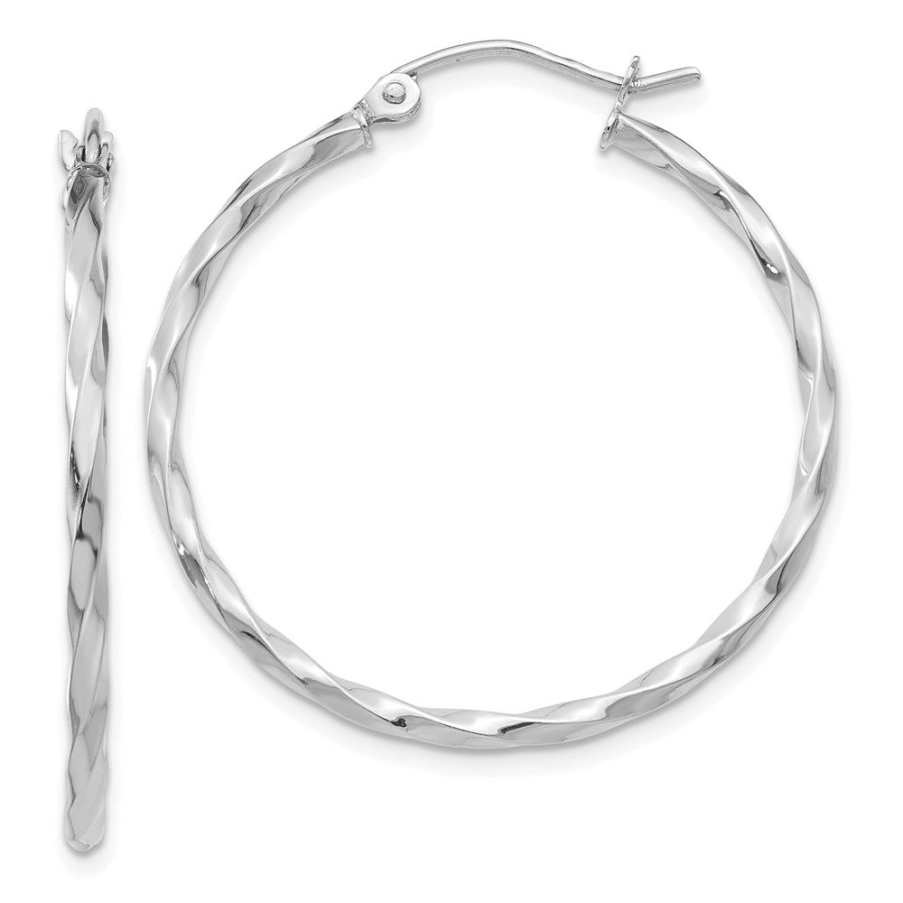 2mm, Twisted 14k White Gold Round Hoop Earrings, 26mm (1 Inch), Item E13495 by The Black Bow Jewelry Co.