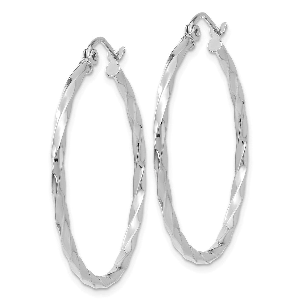 Alternate view of the 2mm, Twisted 14k White Gold Round Hoop Earrings, 26mm (1 Inch) by The Black Bow Jewelry Co.