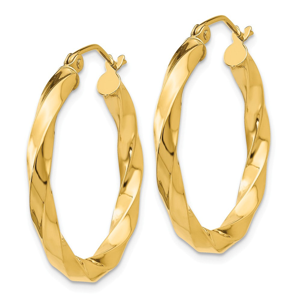 Alternate view of the 3mm x 27mm Polished 14k Yellow Gold Medium Twisted Round Hoop Earrings by The Black Bow Jewelry Co.