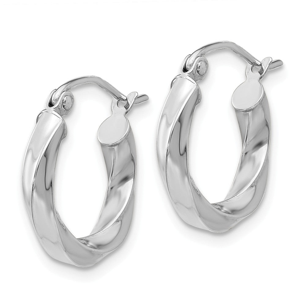 Alternate view of the 3mm x 15mm Polished 14k White Gold Small Twisted Round Hoop Earrings by The Black Bow Jewelry Co.
