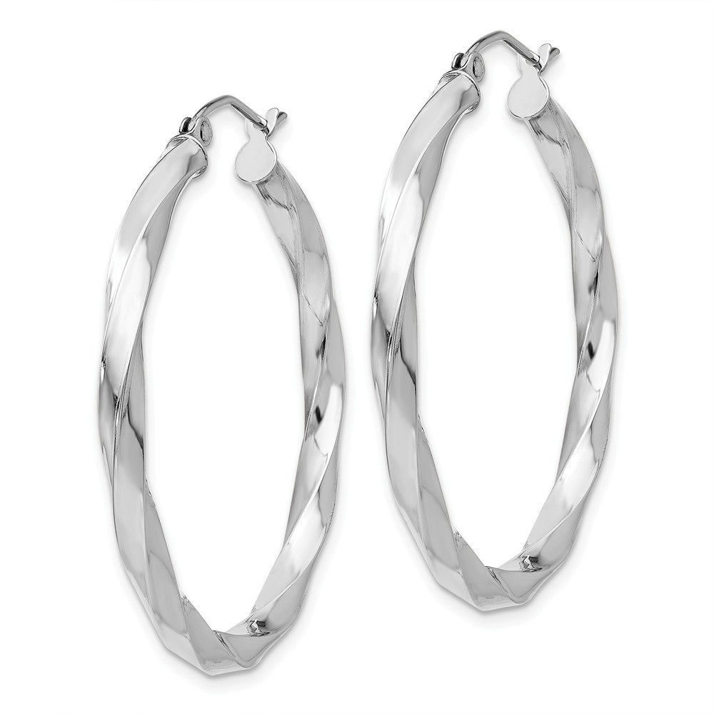 Alternate view of the 3mm x 38mm Polished 14k White Gold Large Twisted Round Hoop Earrings by The Black Bow Jewelry Co.