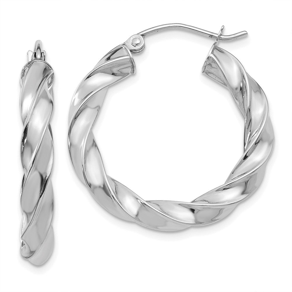 4mm x 26mm Polished 14k White Gold Hollow Twisted Round Hoop Earrings, Item E13511 by The Black Bow Jewelry Co.