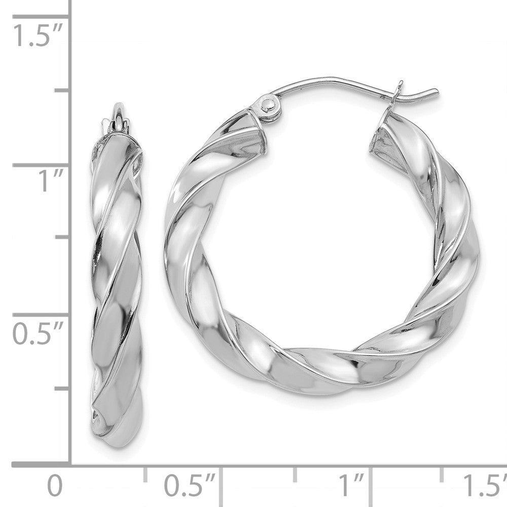 Alternate view of the 4mm x 26mm Polished 14k White Gold Hollow Twisted Round Hoop Earrings by The Black Bow Jewelry Co.