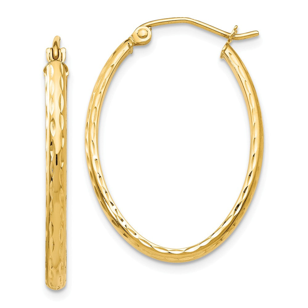 2.5mm x 30mm 14k Yellow Gold Diamond-Cut Oval Hoop Earrings, Item E13541 by The Black Bow Jewelry Co.