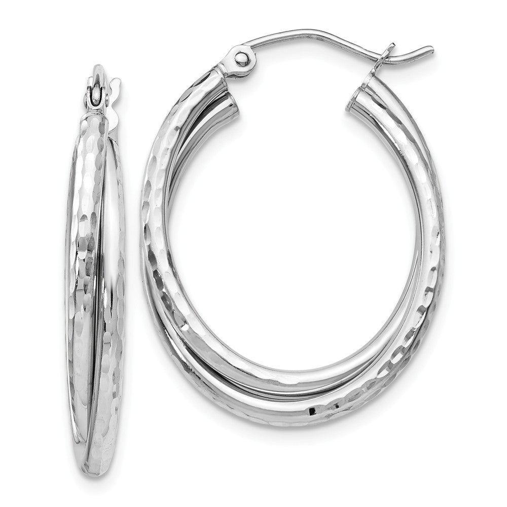 5mm x 28mm 14k White Gold Diamond-Cut Double Oval Hoop Earrings, Item E13543 by The Black Bow Jewelry Co.