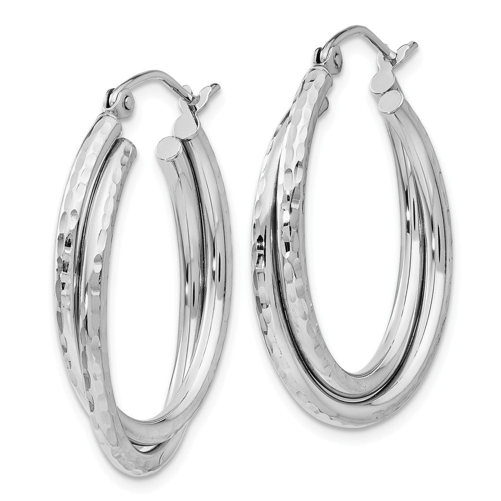 Alternate view of the 5mm x 28mm 14k White Gold Diamond-Cut Double Oval Hoop Earrings by The Black Bow Jewelry Co.