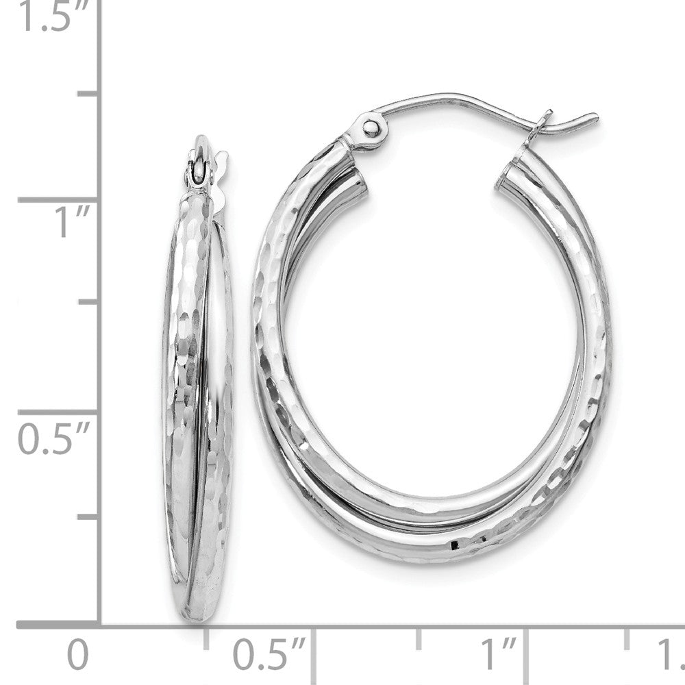 Alternate view of the 5mm x 28mm 14k White Gold Diamond-Cut Double Oval Hoop Earrings by The Black Bow Jewelry Co.