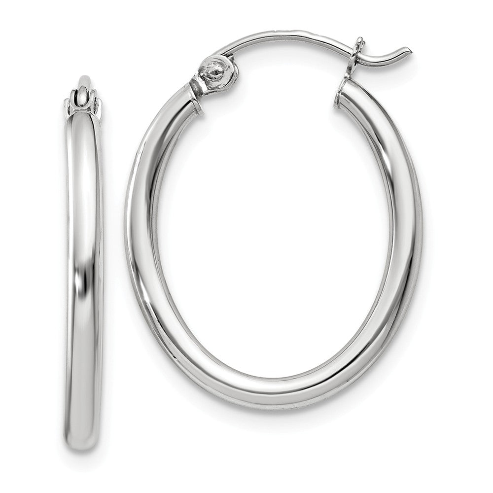 2mm x 20mm Polished 14k White Gold Classic Oval Tube Hoop Earrings, Item E13545 by The Black Bow Jewelry Co.