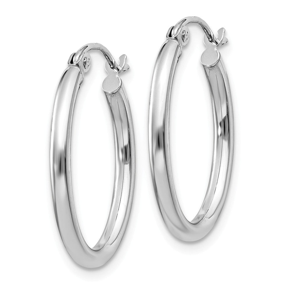 Alternate view of the 2mm x 20mm Polished 14k White Gold Classic Oval Tube Hoop Earrings by The Black Bow Jewelry Co.