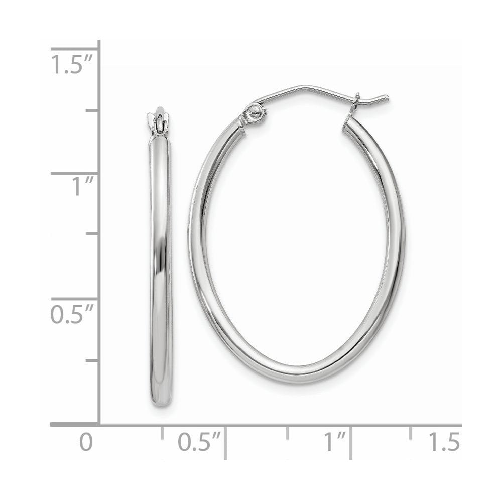 Alternate view of the 2mm x 30mm Polished 14k White Gold Classic Oval Tube Hoop Earrings by The Black Bow Jewelry Co.