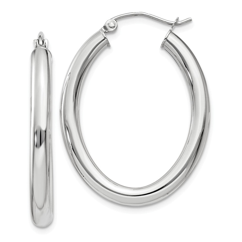 3.5mm x 32mm Polished 14k White Gold Classic Oval Tube Hoop Earrings, Item E13547 by The Black Bow Jewelry Co.