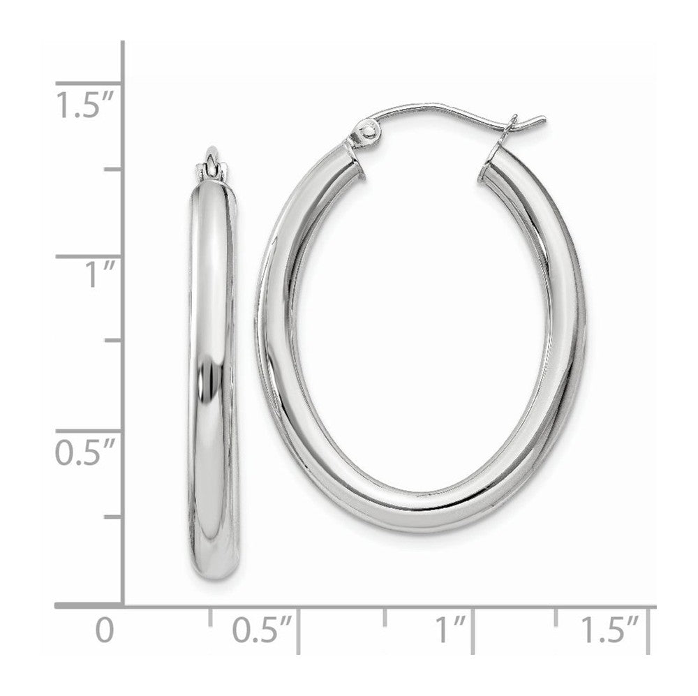 Alternate view of the 3.5mm x 32mm Polished 14k White Gold Classic Oval Tube Hoop Earrings by The Black Bow Jewelry Co.