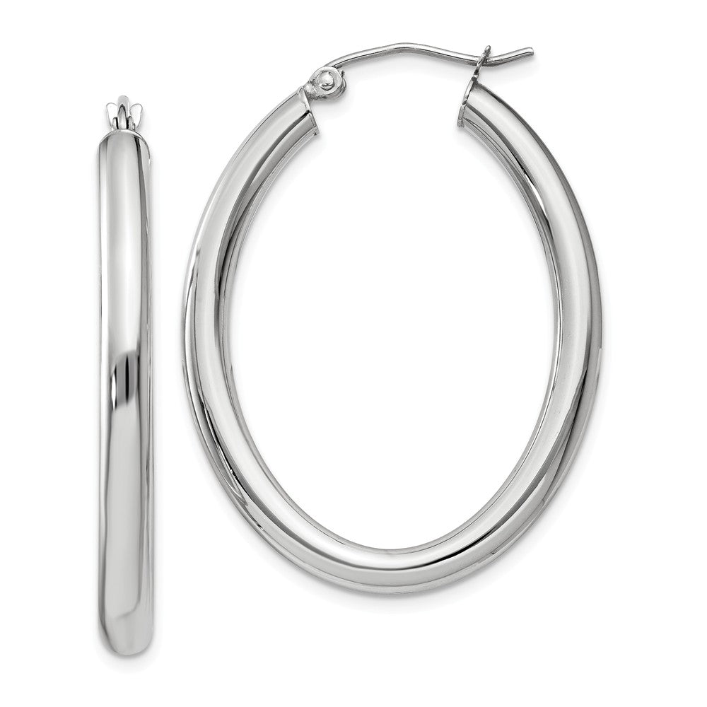 3.5mm x 38mm Polished 14k White Gold Classic Oval Tube Hoop Earrings, Item E13548 by The Black Bow Jewelry Co.