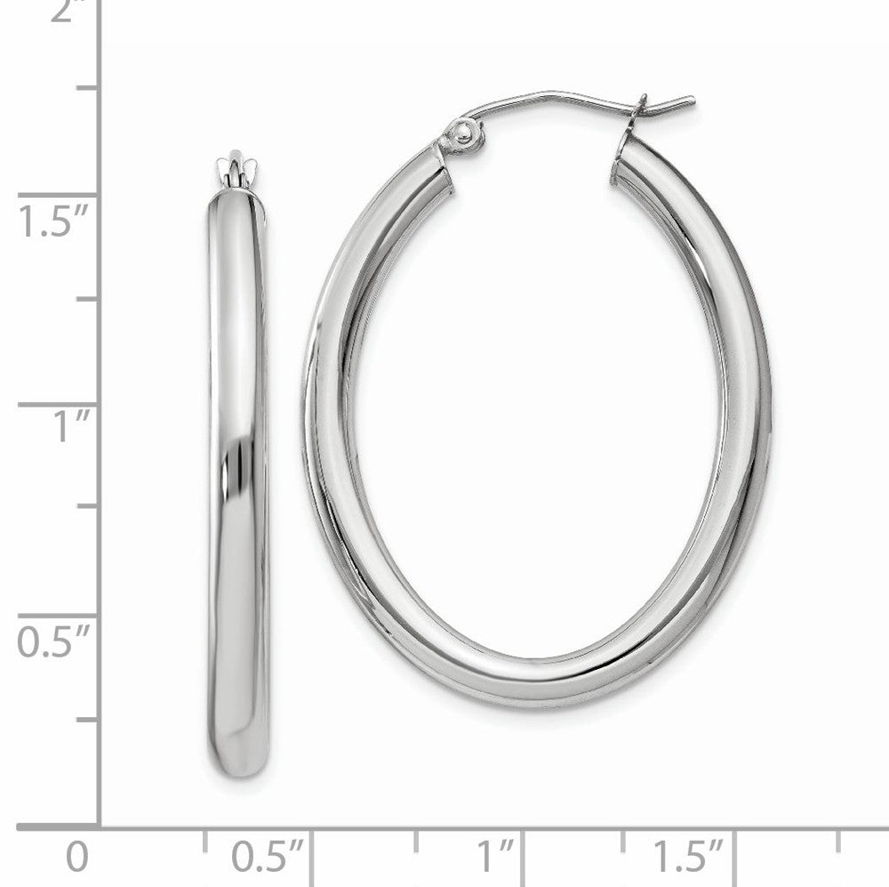 Alternate view of the 3.5mm x 38mm Polished 14k White Gold Classic Oval Tube Hoop Earrings by The Black Bow Jewelry Co.