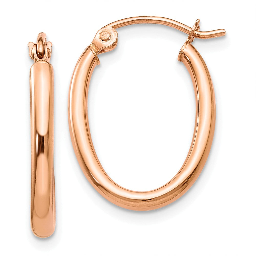 2mm x 27mm Polished 14k Rose Gold Classic Oval Hoop Earrings, Item E13553 by The Black Bow Jewelry Co.