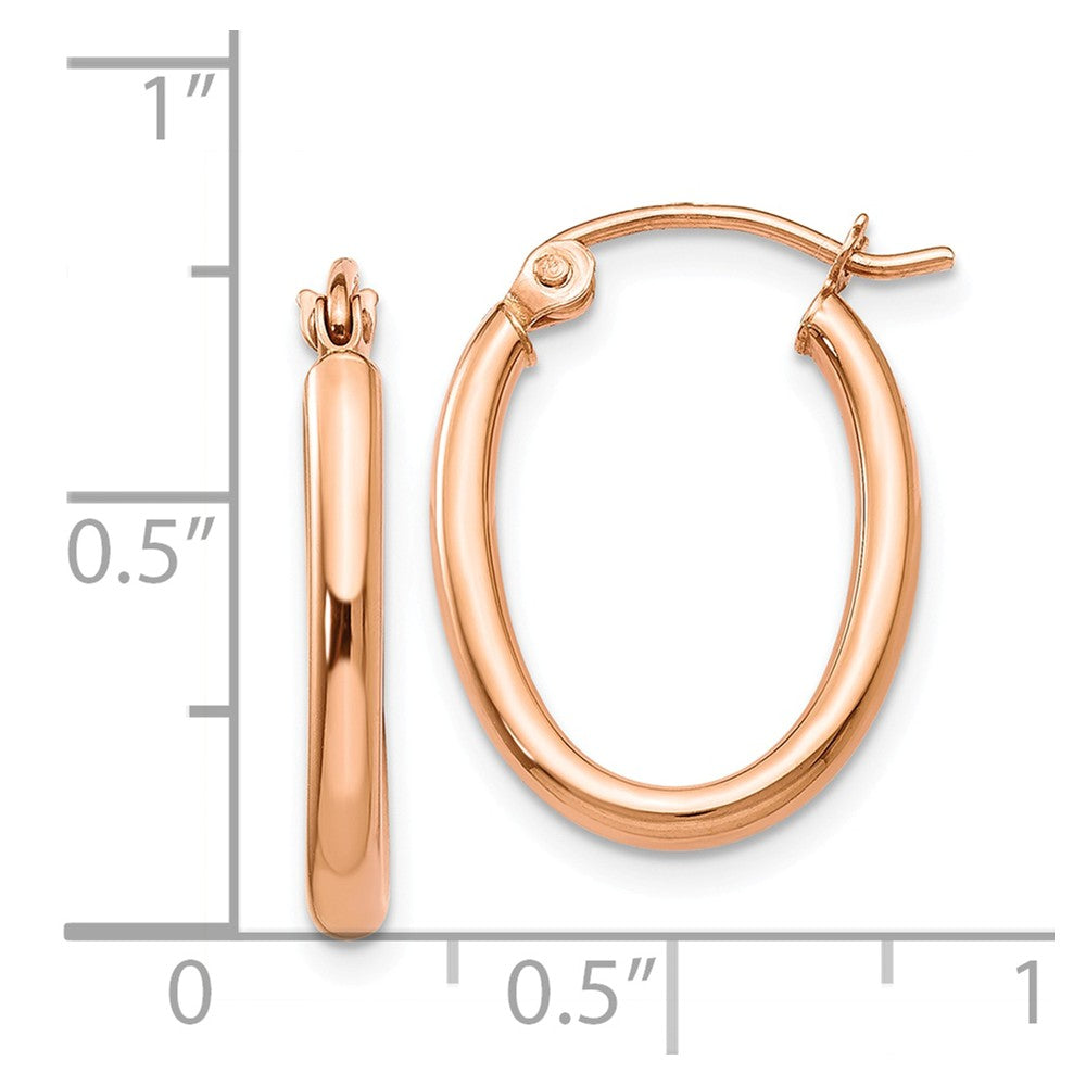 Alternate view of the 2mm x 27mm Polished 14k Rose Gold Classic Oval Hoop Earrings by The Black Bow Jewelry Co.