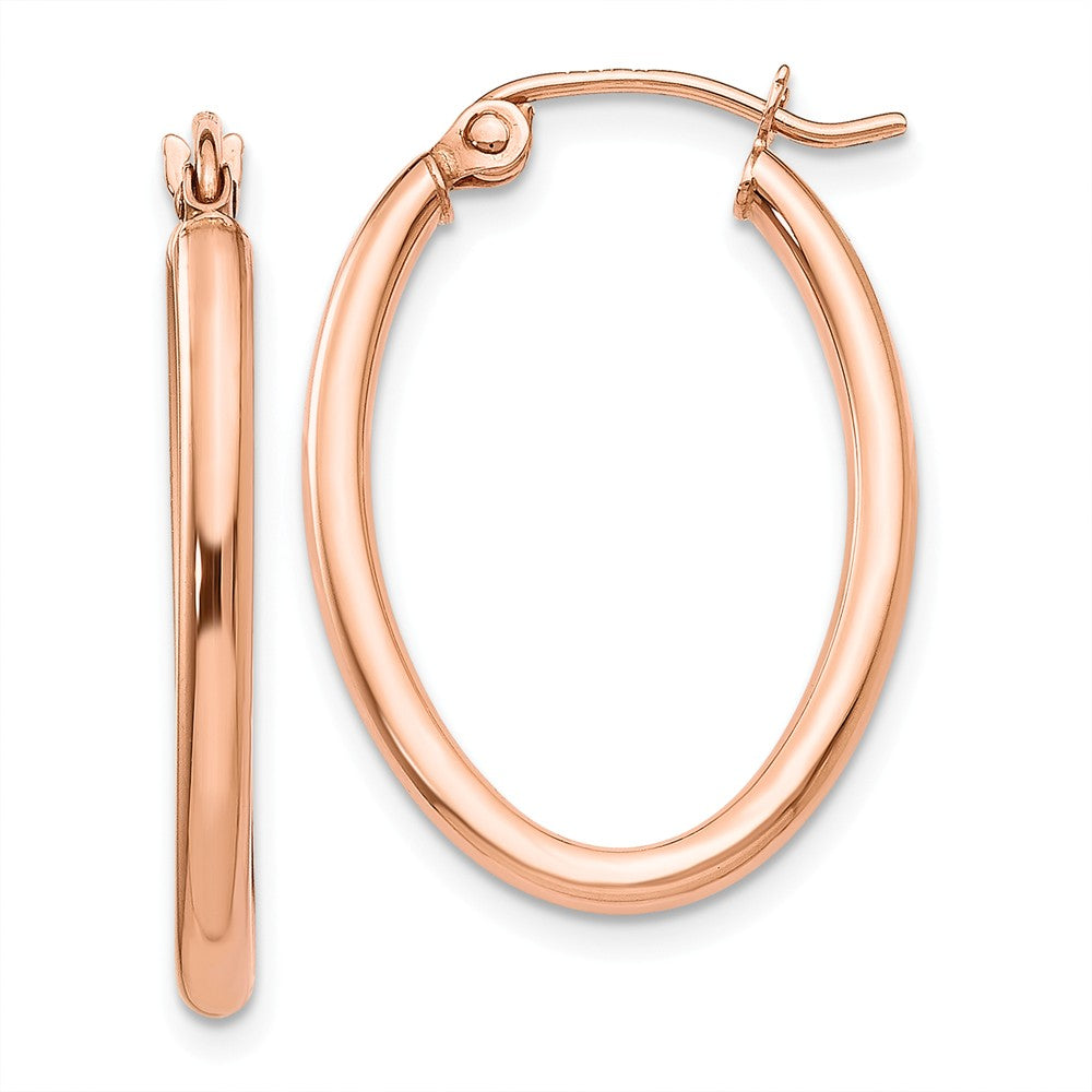 2mm x 31mm Polished 14k Rose Gold Classic Oval Hoop Earrings, Item E13554 by The Black Bow Jewelry Co.