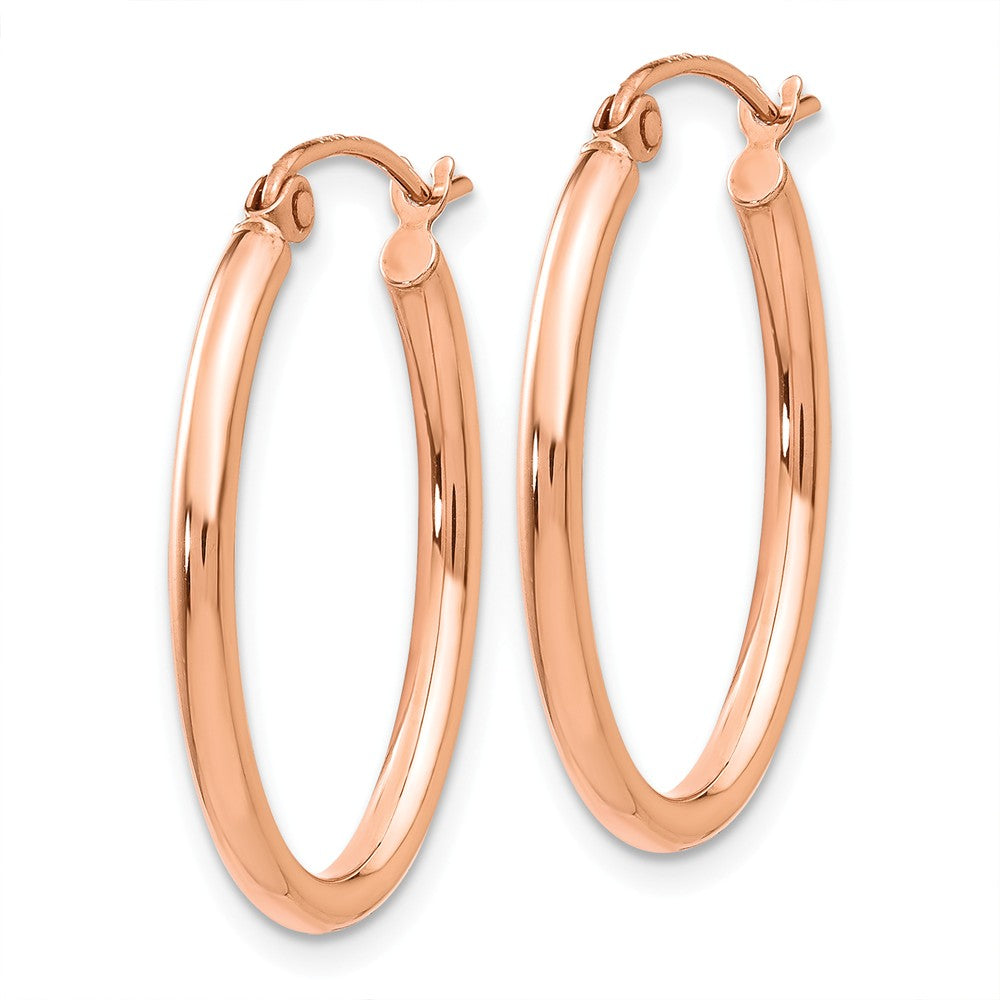Alternate view of the 2mm x 31mm Polished 14k Rose Gold Classic Oval Hoop Earrings by The Black Bow Jewelry Co.