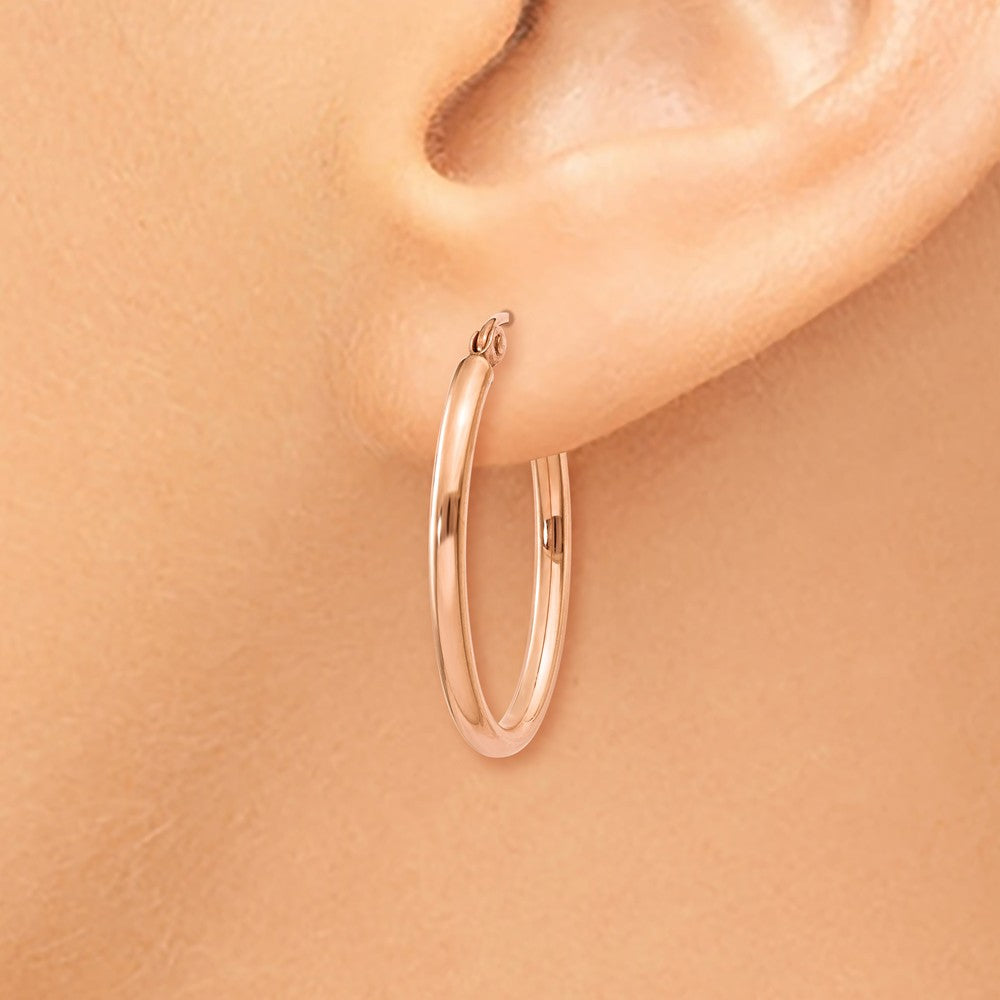 Alternate view of the 2mm x 31mm Polished 14k Rose Gold Classic Oval Hoop Earrings by The Black Bow Jewelry Co.