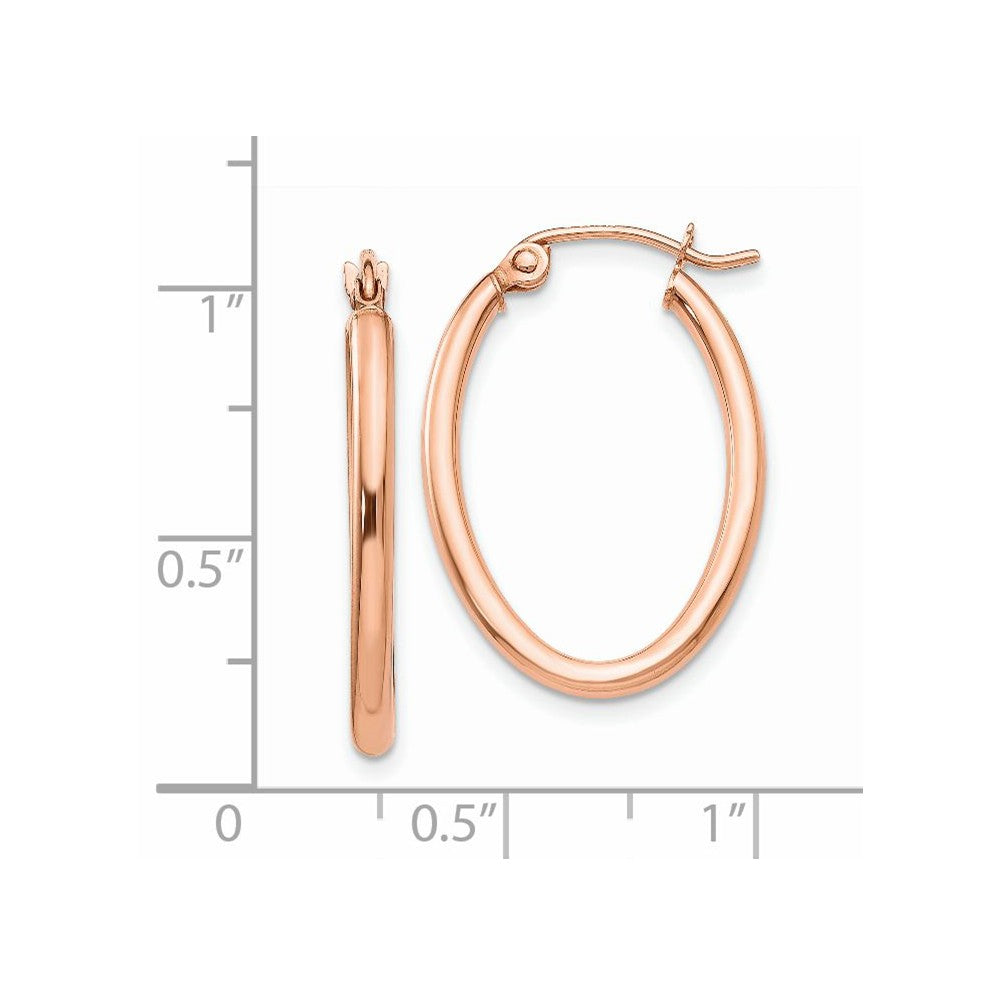 Alternate view of the 2mm x 31mm Polished 14k Rose Gold Classic Oval Hoop Earrings by The Black Bow Jewelry Co.