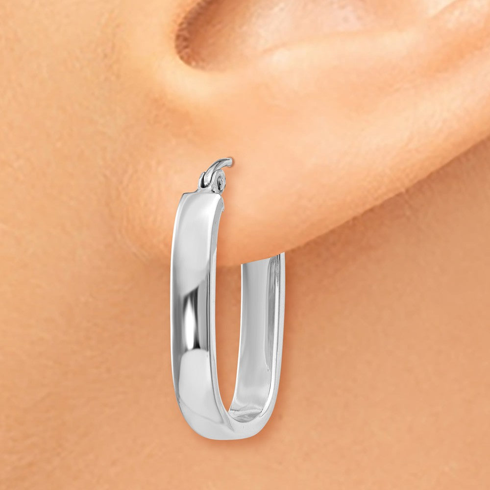 Alternate view of the 3.5mm, 14k White Gold U-Shaped Hoop Earrings, 20mm (3/4 Inch) by The Black Bow Jewelry Co.