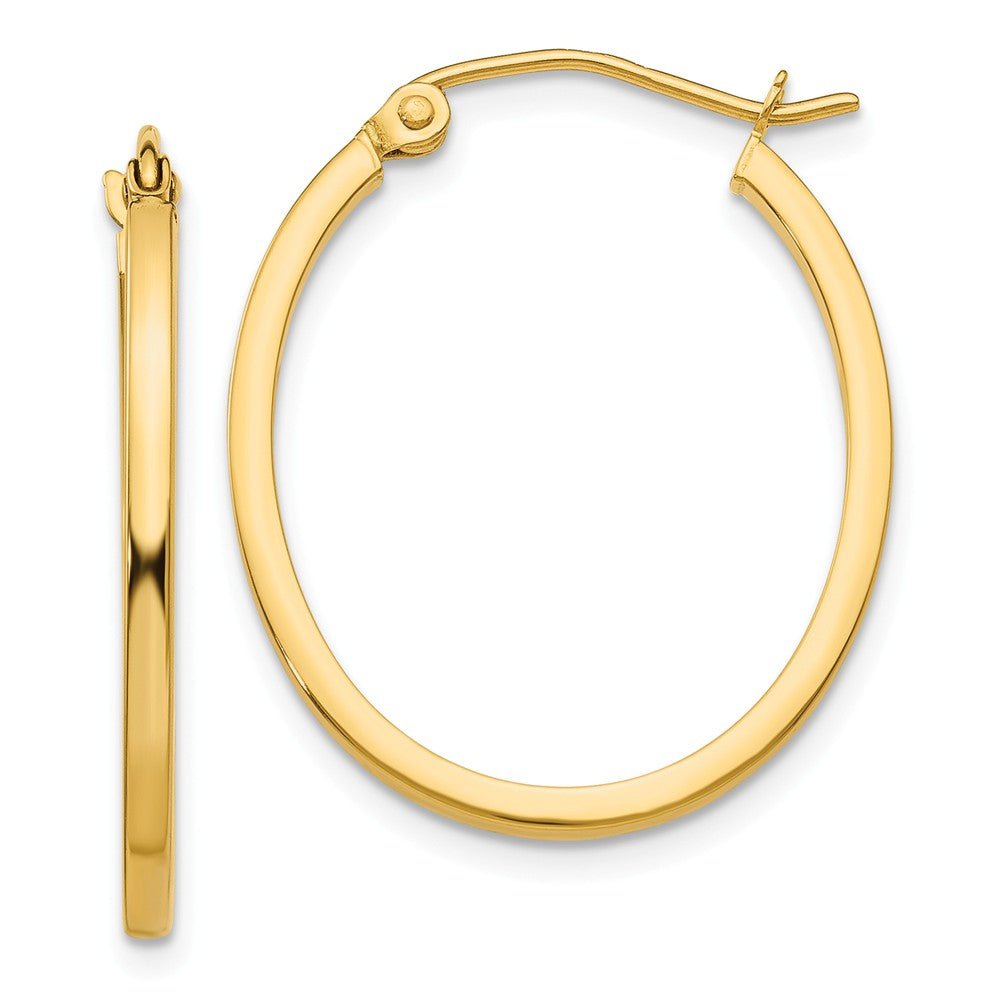 1.5mm x 26mm Polished 14k Yellow Gold Square Tube Oval Hoop Earrings, Item E13557 by The Black Bow Jewelry Co.