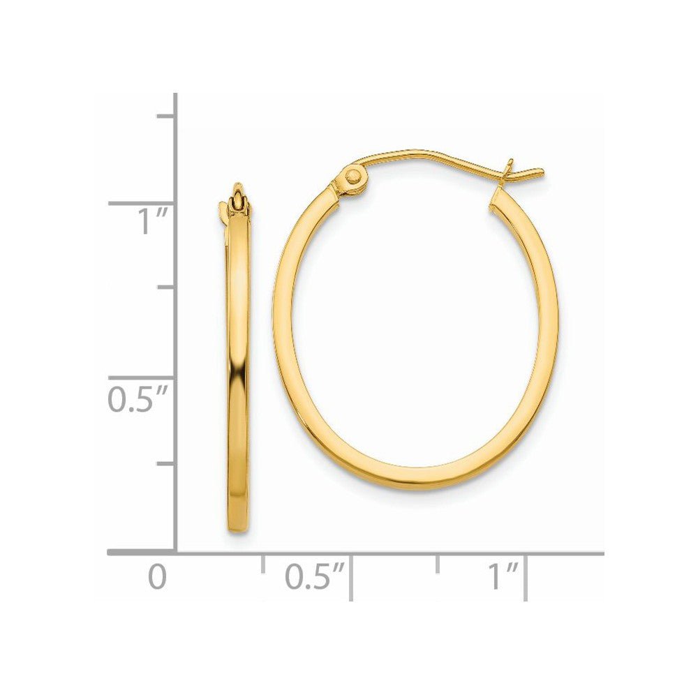 Alternate view of the 1.5mm x 26mm Polished 14k Yellow Gold Square Tube Oval Hoop Earrings by The Black Bow Jewelry Co.