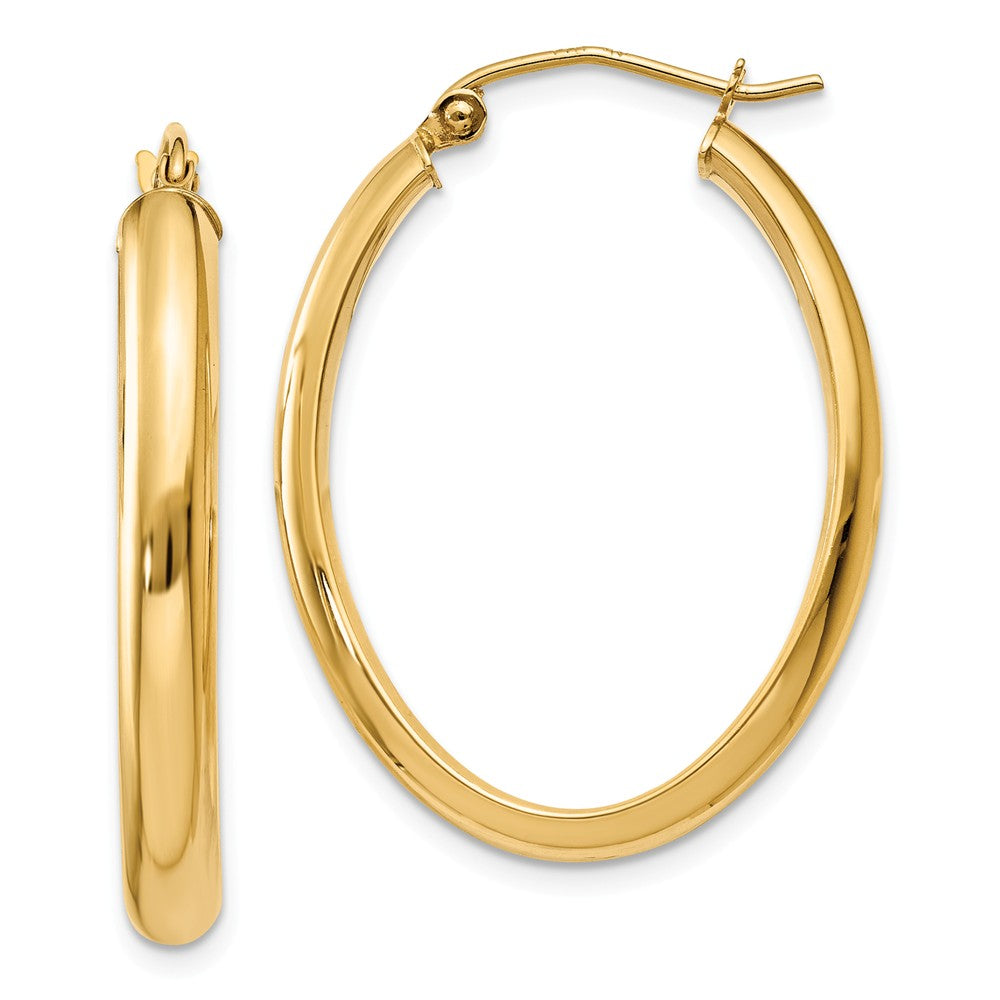 3.5mm x 30mm Polished 14k Yellow Gold Domed Oval Hoop Earrings, Item E13560 by The Black Bow Jewelry Co.