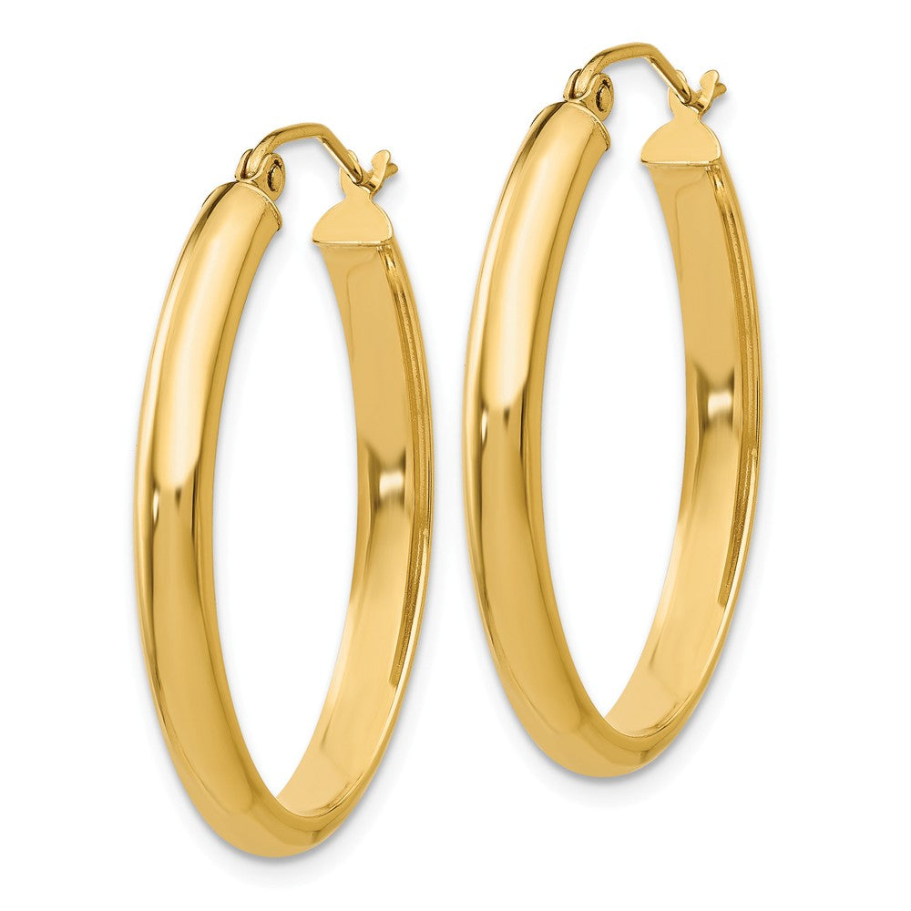 Alternate view of the 3.5mm x 30mm Polished 14k Yellow Gold Domed Oval Hoop Earrings by The Black Bow Jewelry Co.