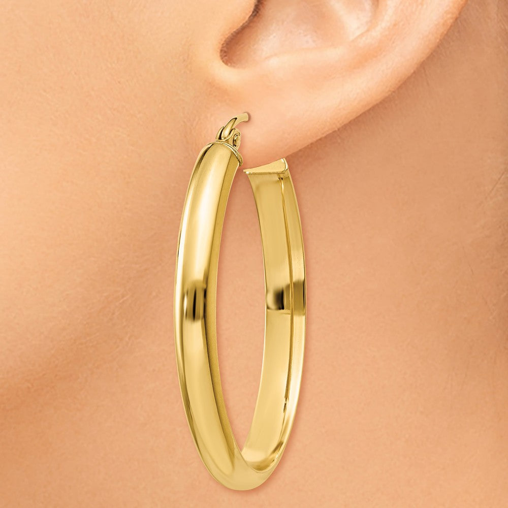 Alternate view of the 3.5mm x 30mm Polished 14k Yellow Gold Domed Oval Hoop Earrings by The Black Bow Jewelry Co.