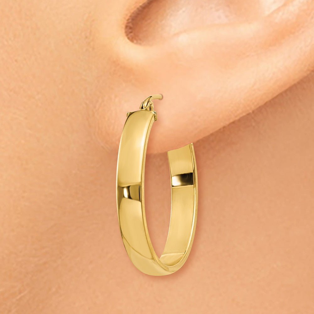 Alternate view of the 4mm x 25mm Polished 14k Yellow Gold Rectangular Tube Oval Hoops by The Black Bow Jewelry Co.