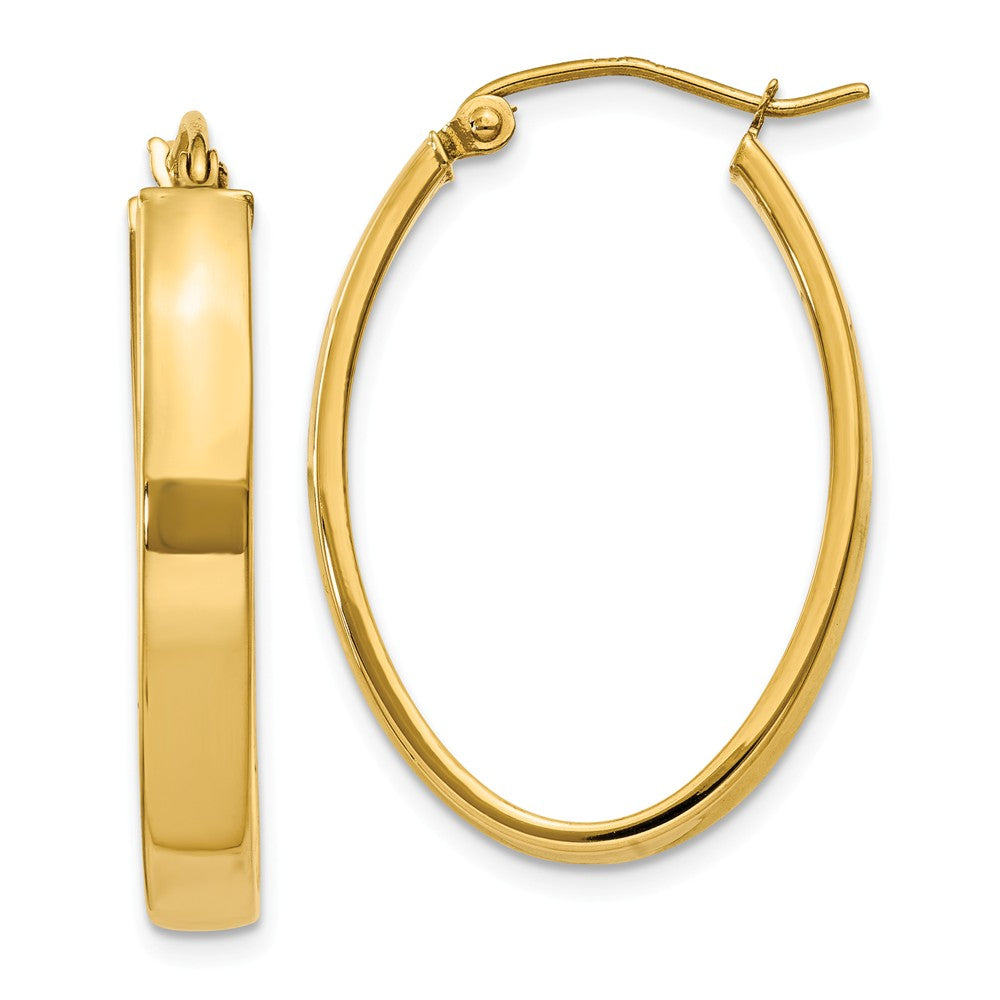 4mm x 30mm Polished 14k Yellow Gold Rectangular Tube Oval Hoops, Item E13563 by The Black Bow Jewelry Co.