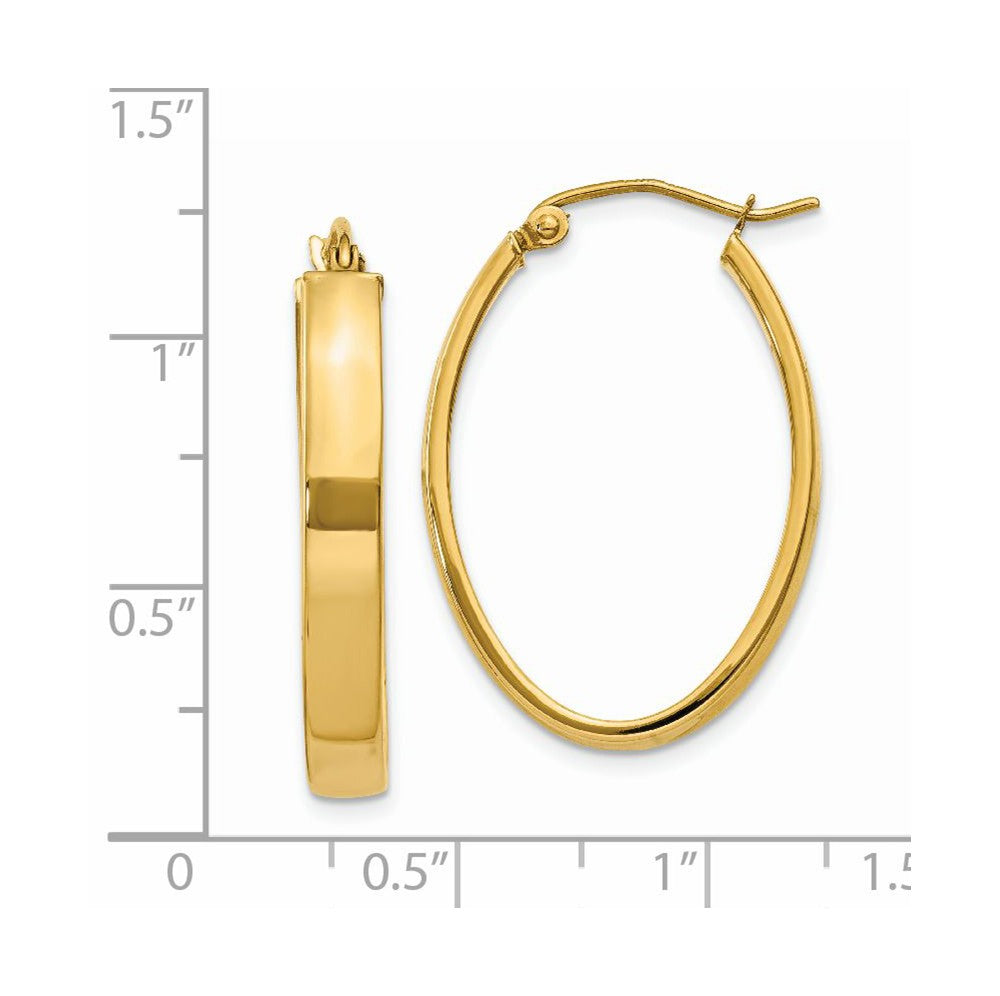 Alternate view of the 4mm x 30mm Polished 14k Yellow Gold Rectangular Tube Oval Hoops by The Black Bow Jewelry Co.
