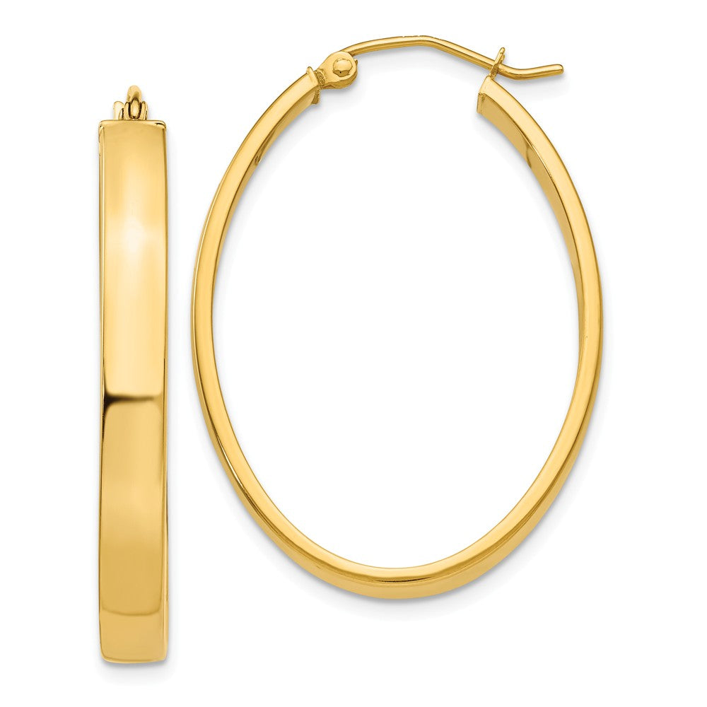 4mm x 35mm Polished 14k Yellow Gold Rectangular Tube Oval Hoops, Item E13564 by The Black Bow Jewelry Co.
