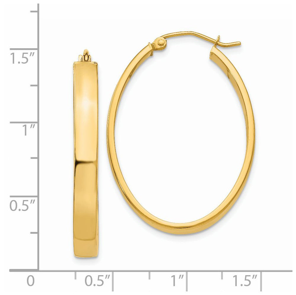 Alternate view of the 4mm x 35mm Polished 14k Yellow Gold Rectangular Tube Oval Hoops by The Black Bow Jewelry Co.