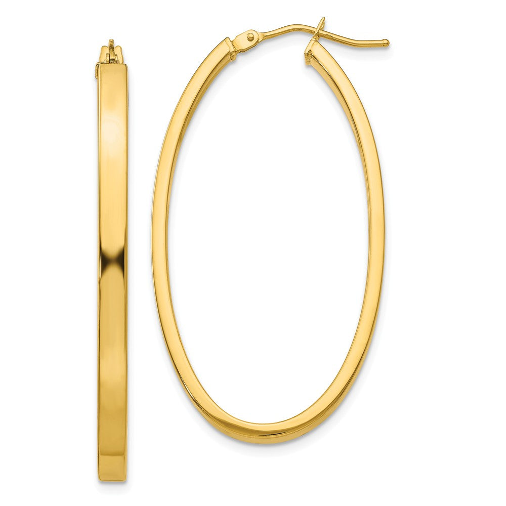 3mm x 43mm 14k Yellow Gold Polished Flat Tube Large Oval Hoop Earrings, Item E13566 by The Black Bow Jewelry Co.