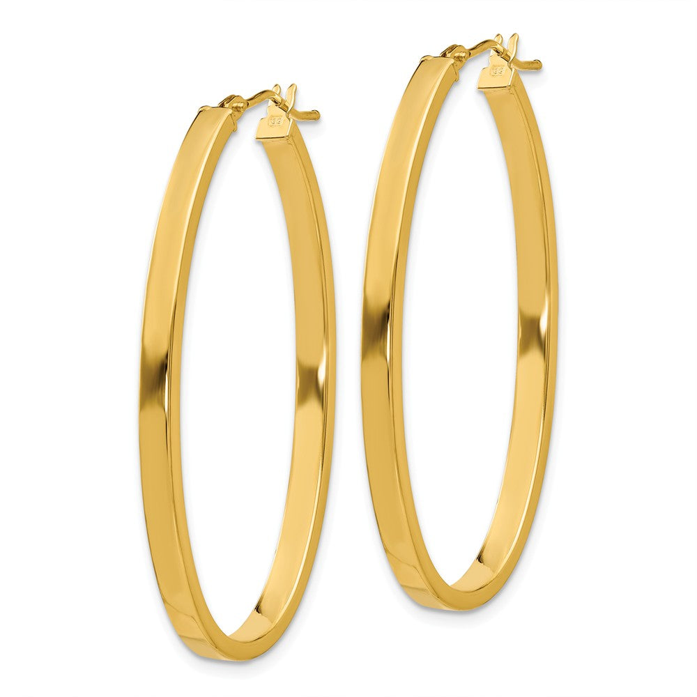 Alternate view of the 3mm x 43mm 14k Yellow Gold Polished Flat Tube Large Oval Hoop Earrings by The Black Bow Jewelry Co.