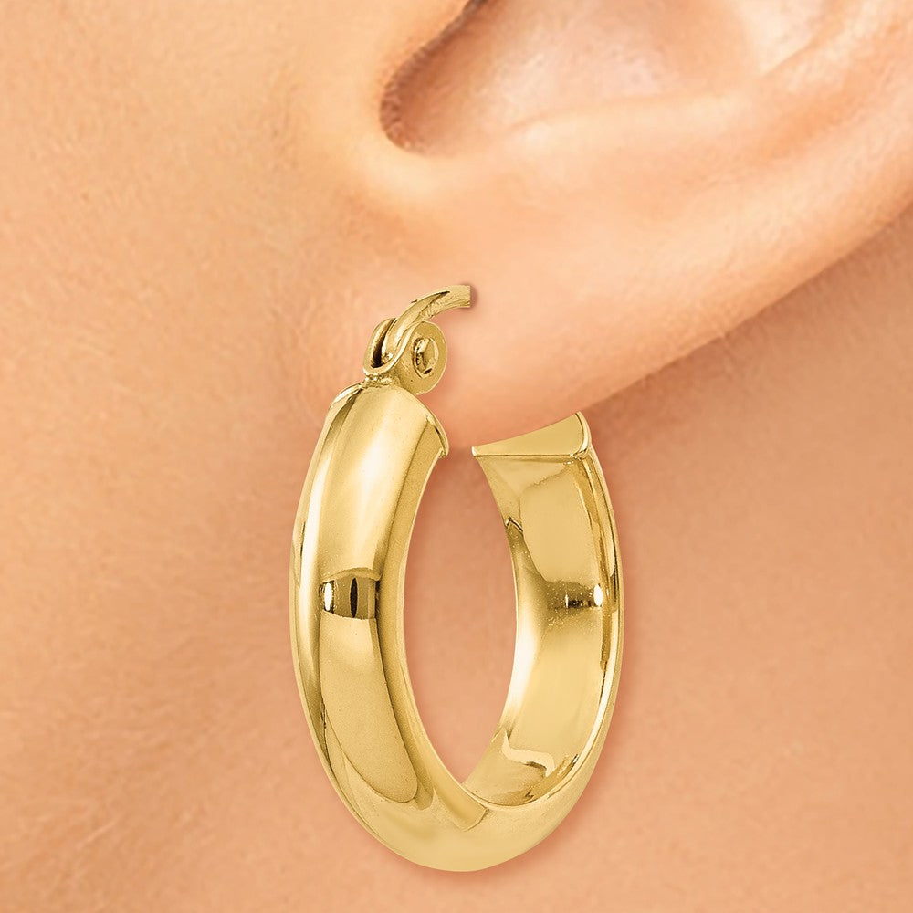Alternate view of the 3.75mm x 16mm Polished 14k Yellow Gold Domed Round Tube Hoop Earrings by The Black Bow Jewelry Co.