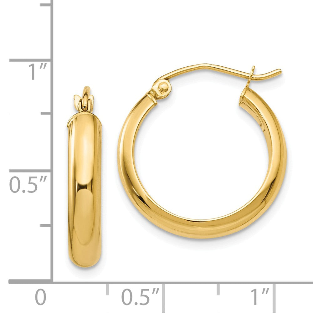 Alternate view of the 3.75mm x 20mm Polished 14k Yellow Gold Domed Round Tube Hoop Earrings by The Black Bow Jewelry Co.