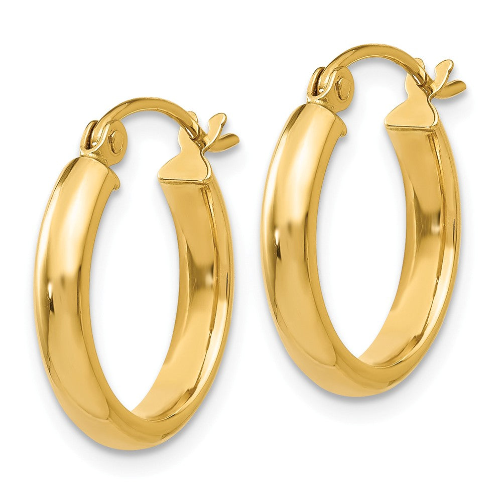 Alternate view of the 2.75mm x 15mm Polished 14k Yellow Gold Domed Round Tube Hoop Earrings by The Black Bow Jewelry Co.