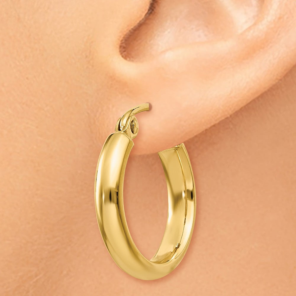 Alternate view of the 2.75mm x 15mm Polished 14k Yellow Gold Domed Round Tube Hoop Earrings by The Black Bow Jewelry Co.