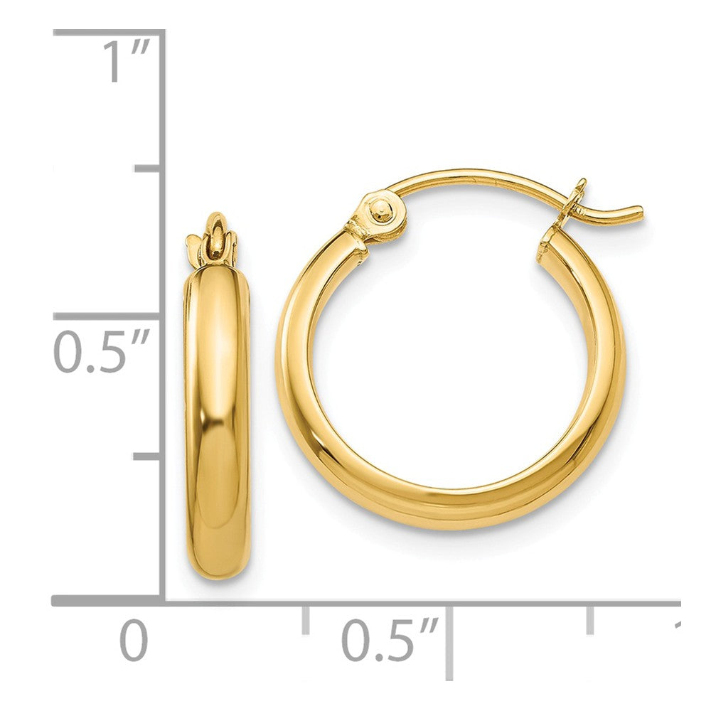 Alternate view of the 2.75mm x 15mm Polished 14k Yellow Gold Domed Round Tube Hoop Earrings by The Black Bow Jewelry Co.