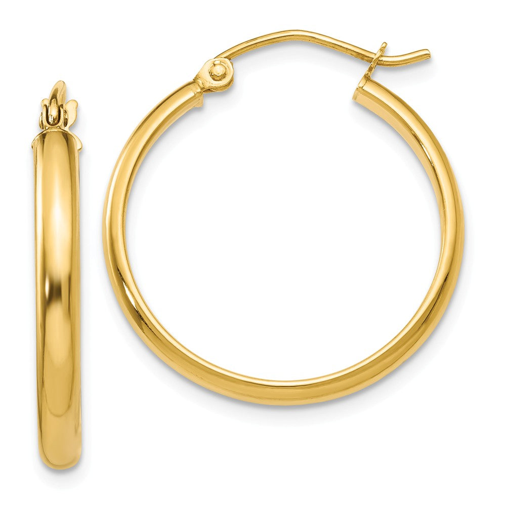 2.75mm x 22mm Polished 14k Yellow Gold Domed Round Tube Hoop Earrings, Item E13577 by The Black Bow Jewelry Co.