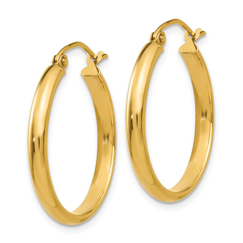 Alternate view of the 2.75mm x 22mm Polished 14k Yellow Gold Domed Round Tube Hoop Earrings by The Black Bow Jewelry Co.