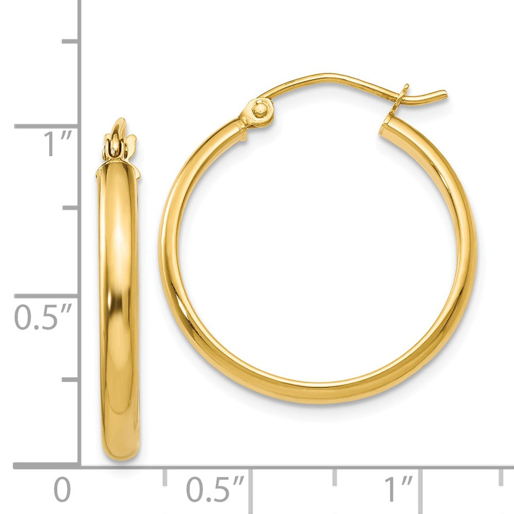 Alternate view of the 2.75mm x 22mm Polished 14k Yellow Gold Domed Round Tube Hoop Earrings by The Black Bow Jewelry Co.