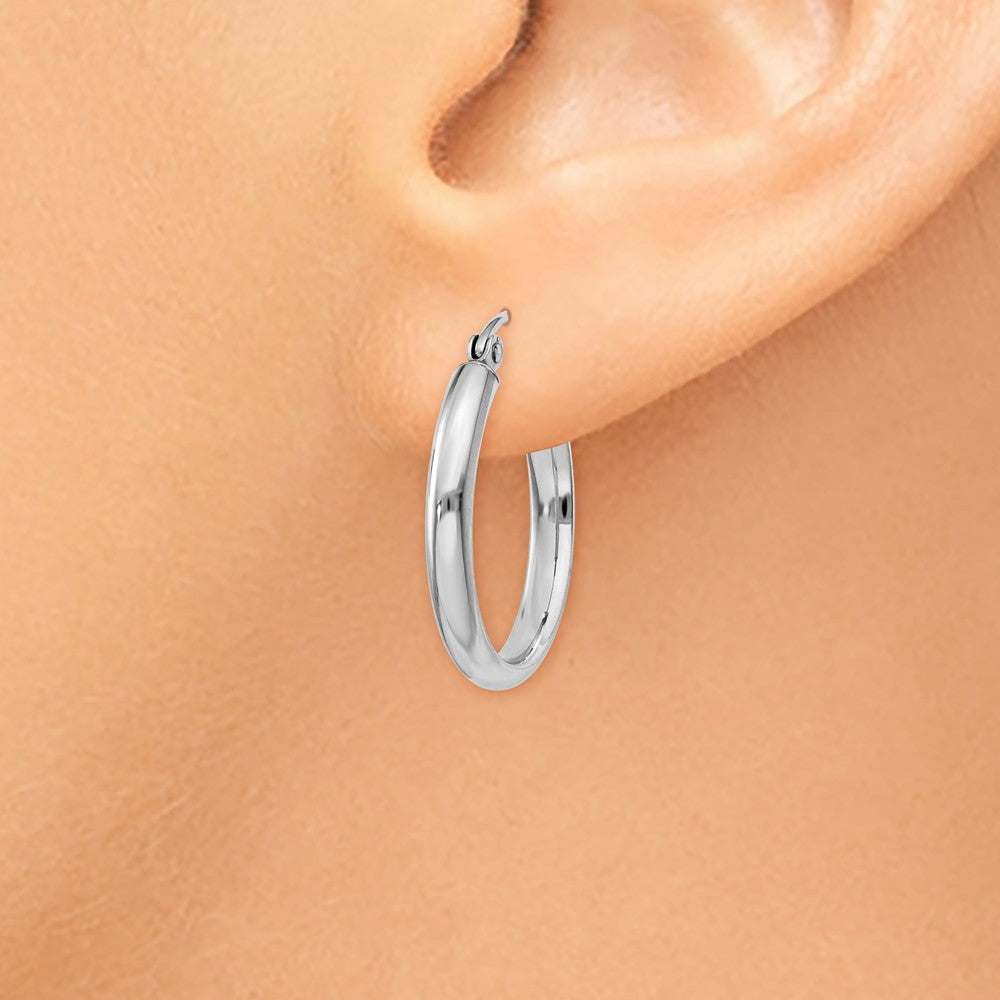 Alternate view of the 2.75mm x 20mm Polished 14k White Gold Domed Round Tube Hoop Earrings by The Black Bow Jewelry Co.